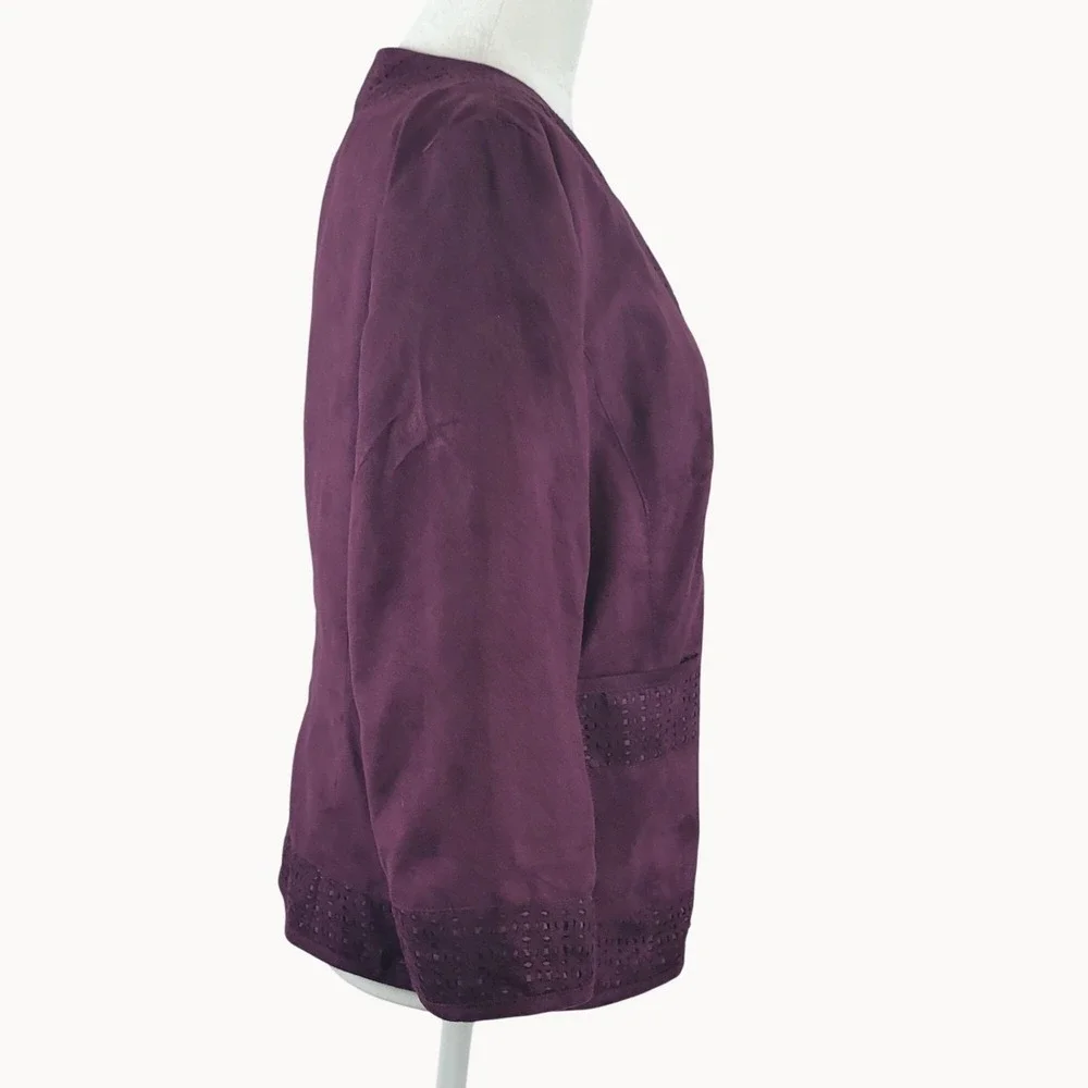 East‎ 5th Faux Suede Jacket Womens Medium Purple Open Front Laser Cut Blazer